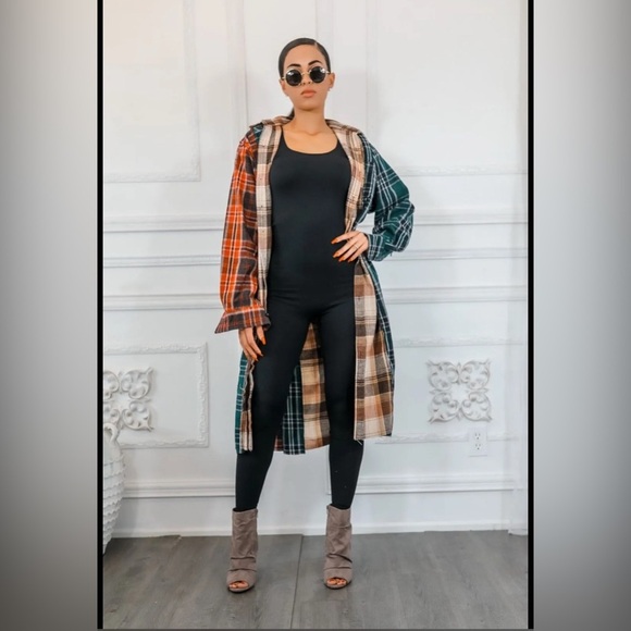 Plaid Patchwork Long Sleeve coat - Picture 2 of 3